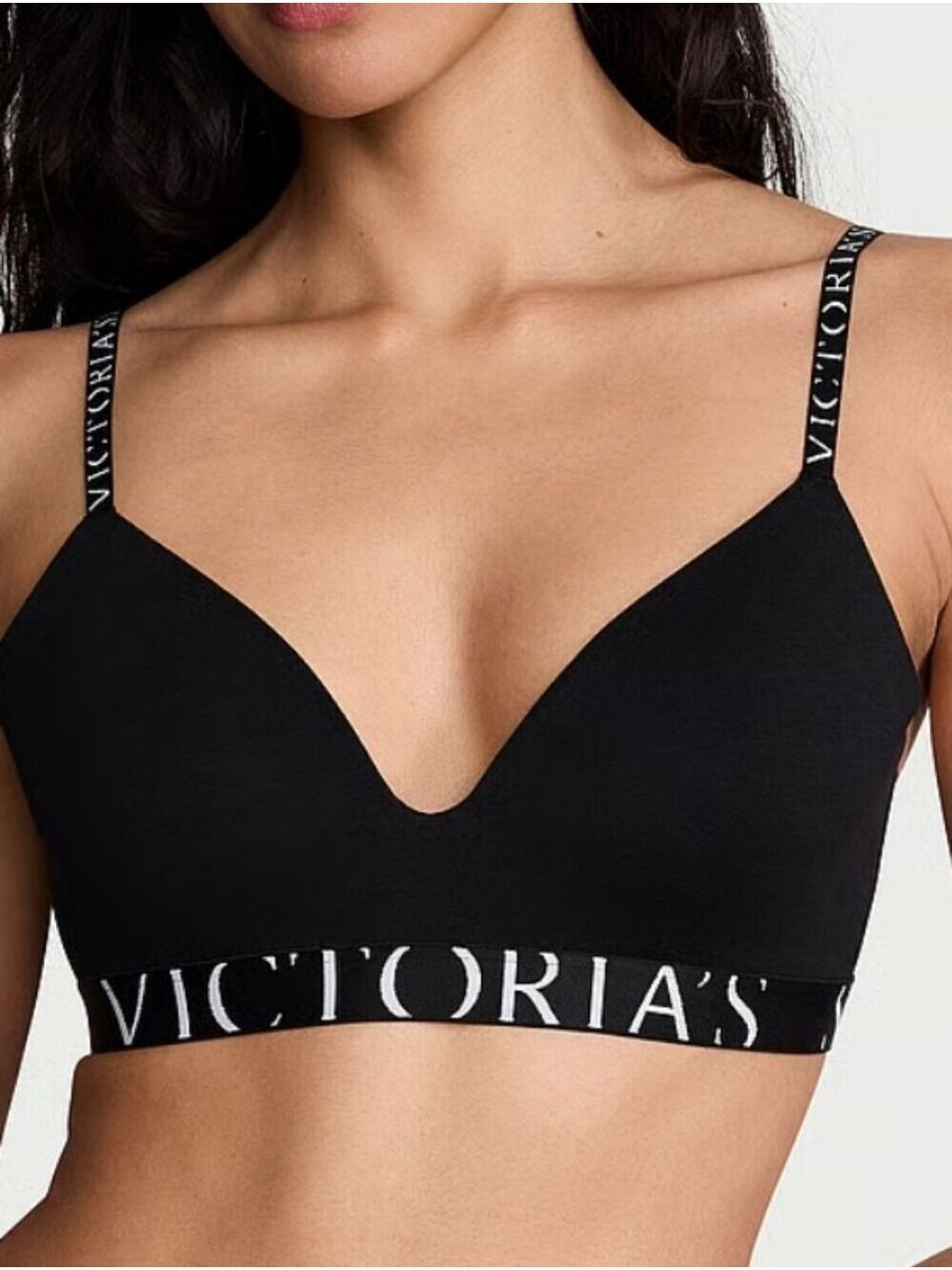 VS The T-shirt Cotton Exploded Logo Lightly Lined Wireless Bra Sz 38DDD NWT